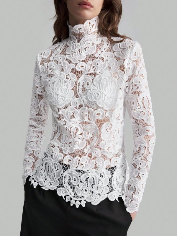 Women's Elegant High Collar Blouse For Fall Winter Back To School Uniform