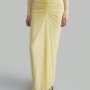 Women Cream Yellow Maxi Skirt With Crinkle Design Top With Twist Detail