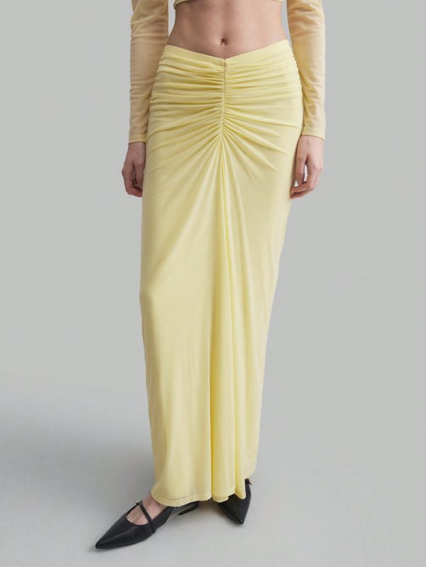 Women Cream Yellow Maxi Skirt With Crinkle Design Top With Twist Detail