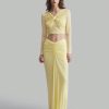 Women Cream Yellow Maxi Skirt With Crinkle Design Top With Twist Detail