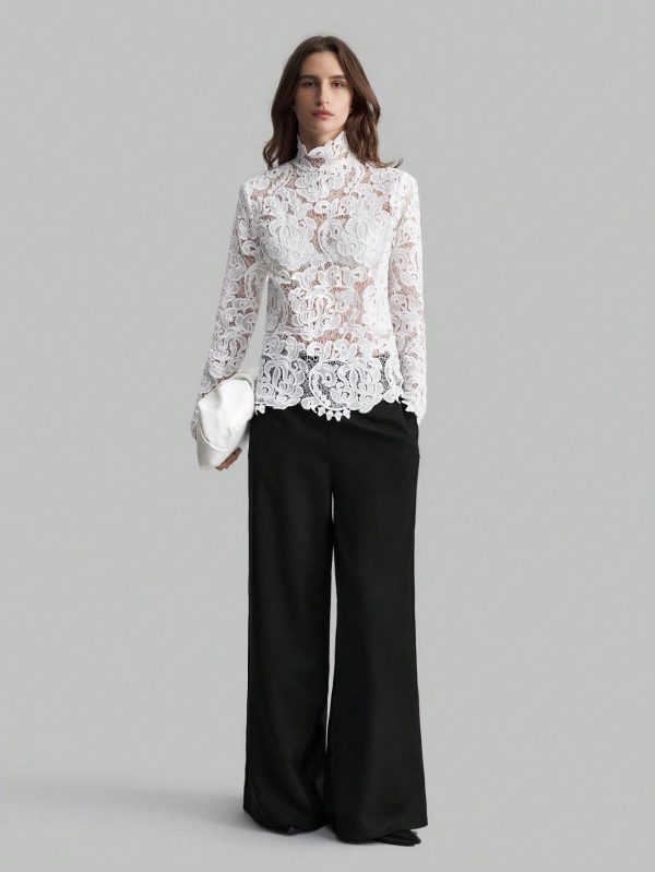 Women's Elegant High Collar Blouse For Fall Winter Back To School Uniform