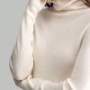 Cream-White Seamless Turtleneck Lightweight Knitted Wool Sweater Seamless Knitwear