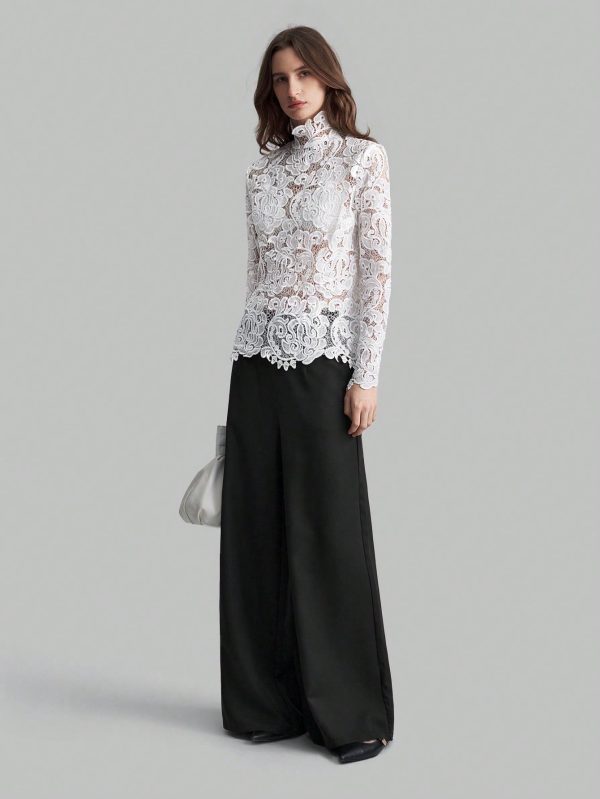 Women's Elegant High Collar Blouse For Fall Winter Back To School Uniform