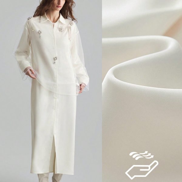 1pc Women Long Silk Dress, Elegant Milky White, For Autumn/Winter Wear