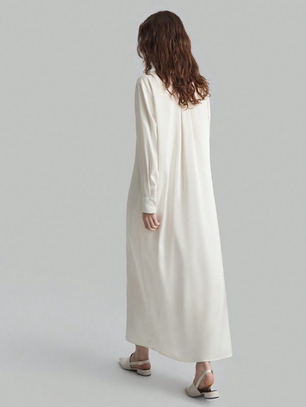 1pc Women Long Silk Dress, Elegant Milky White, For Autumn/Winter Wear