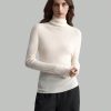 Cream-White Seamless Turtleneck Lightweight Knitted Wool Sweater Seamless Knitwear