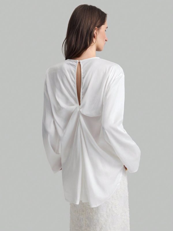Women's Solid Color Minimalist Casual Long Sleeve Shirt Baggy Shirts Halter Top