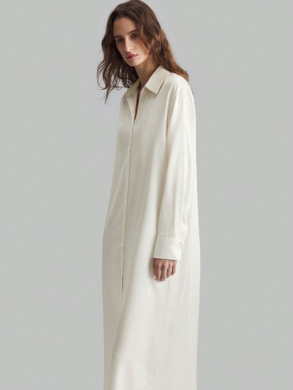 1pc Women Long Silk Dress, Elegant Milky White, For Autumn/Winter Wear