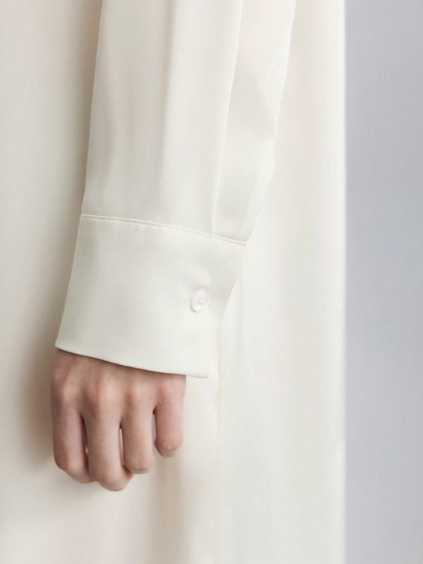 1pc Women Long Silk Dress, Elegant Milky White, For Autumn/Winter Wear