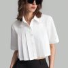 Women Summer Solid Color Pleated Short Sleeve Casual Shirt, Autumn Clothing, Back To School, Outerwear, Cotton