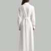 White Embroidered Linen Casual Shirtwaist Dress With Lining