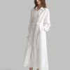 White Embroidered Linen Casual Shirtwaist Dress With Lining