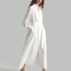 White Embroidered Linen Casual Shirtwaist Dress With Lining