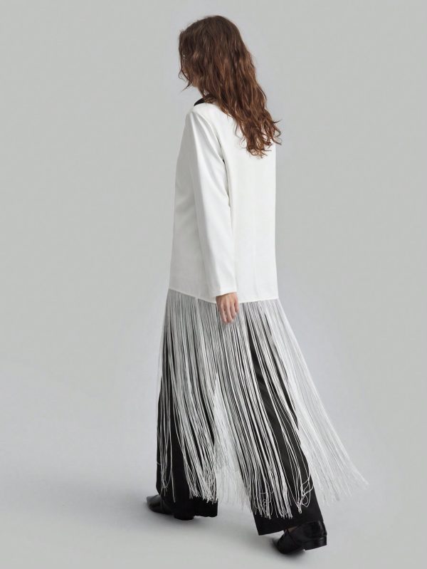 Women's Fashion Autumn Contrast Color Splicing Tassel Hem Blouse