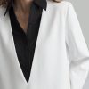 Women's Fashion Autumn Contrast Color Splicing Tassel Hem Blouse