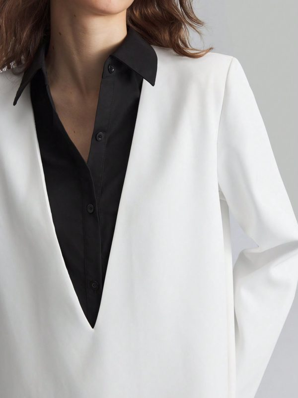 Women's Fashion Autumn Contrast Color Splicing Tassel Hem Blouse