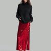 Women's Deep Red Sequin Embellished High Waist Elegant Party Maxi Skirt