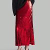 Women's Deep Red Sequin Embellished High Waist Elegant Party Maxi Skirt