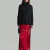 Women's Deep Red Sequin Embellished High Waist Elegant Party Maxi Skirt