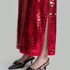 Women's Deep Red Sequin Embellished High Waist Elegant Party Maxi Skirt