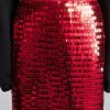 Women's Deep Red Sequin Embellished High Waist Elegant Party Maxi Skirt