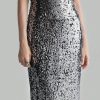 Silver Sequin V-Neck Slit Elegant Evening Party Dress