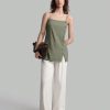 Women Solid Color Spaghetti Strap Tank Top With Side Slit