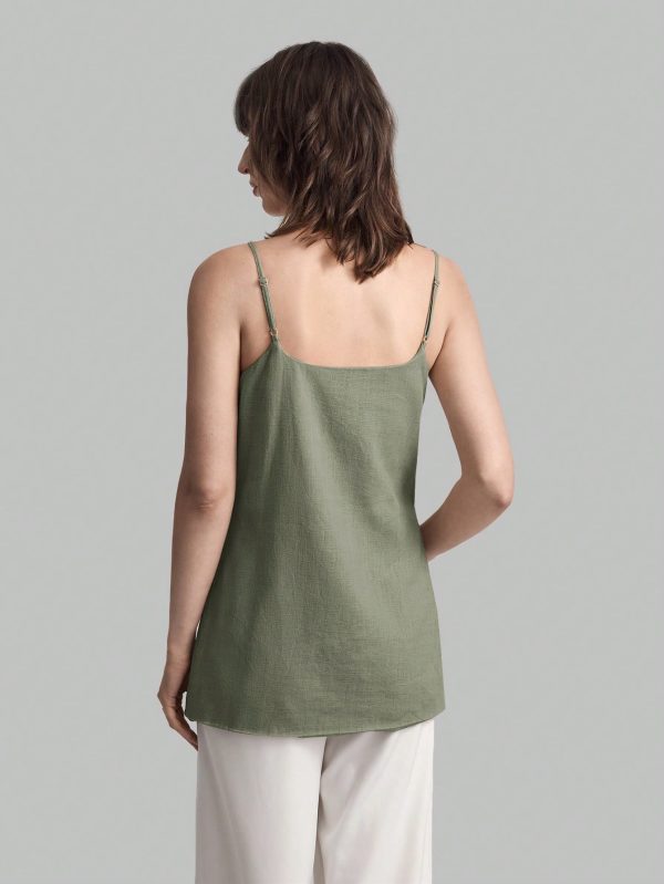 Women Solid Color Spaghetti Strap Tank Top With Side Slit
