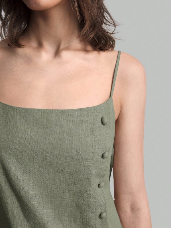 Women Solid Color Spaghetti Strap Tank Top With Side Slit