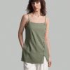 Women Solid Color Spaghetti Strap Tank Top With Side Slit