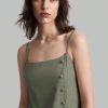 Women Solid Color Spaghetti Strap Tank Top With Side Slit