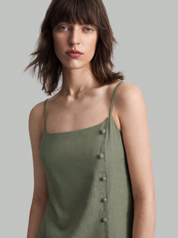Women Solid Color Spaghetti Strap Tank Top With Side Slit