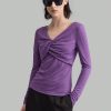 Women's V-Neck Slim Fit Solid Color Criss-Cross Stretchy Long Sleeve Top