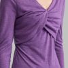 Women's V-Neck Slim Fit Solid Color Criss-Cross Stretchy Long Sleeve Top
