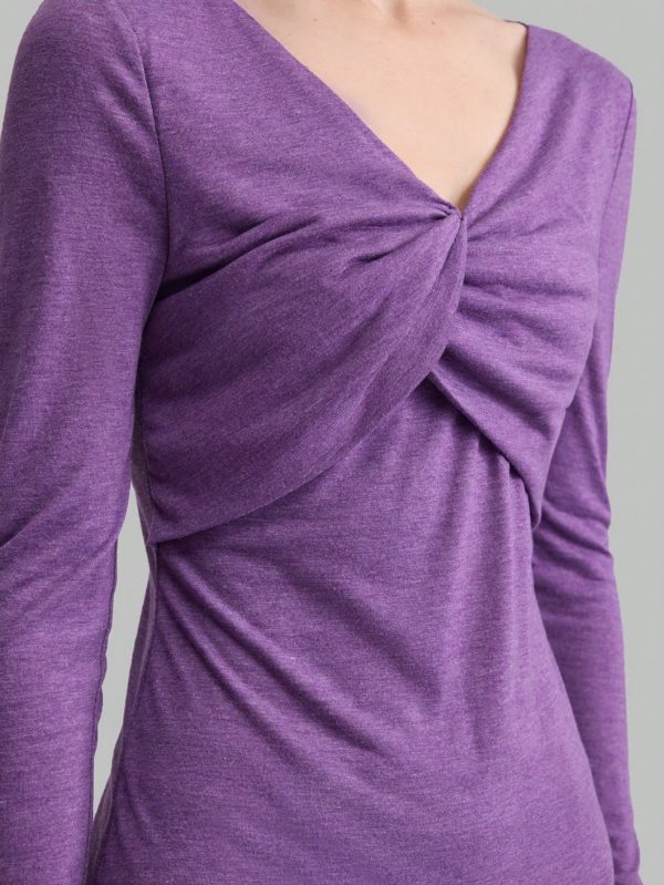 Women's V-Neck Slim Fit Solid Color Criss-Cross Stretchy Long Sleeve Top