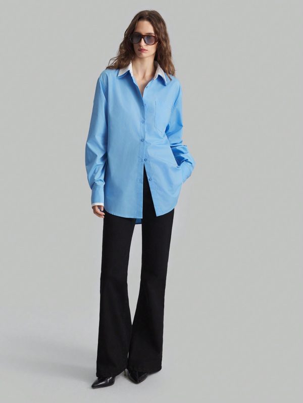 Women 2 In 1 Long Sleeve Blouse, For Autumn/Winter, Back To School Outfit