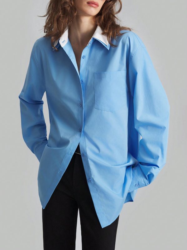 Women 2 In 1 Long Sleeve Blouse, For Autumn/Winter, Back To School Outfit