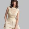 Women's Knitted Tank Top, Stand Collar, Sleeveless, Hollow-Out, Cream Yellow, Autumn Outfit, Back To School, Outdoor Wear