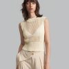 Women's Knitted Tank Top, Stand Collar, Sleeveless, Hollow-Out, Cream Yellow, Autumn Outfit, Back To School, Outdoor Wear