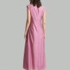 Women's Elegant Solid Color Round Neck Pleated Long Sleeve Dress, Summer