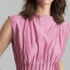 Women's Elegant Solid Color Round Neck Pleated Long Sleeve Dress, Summer