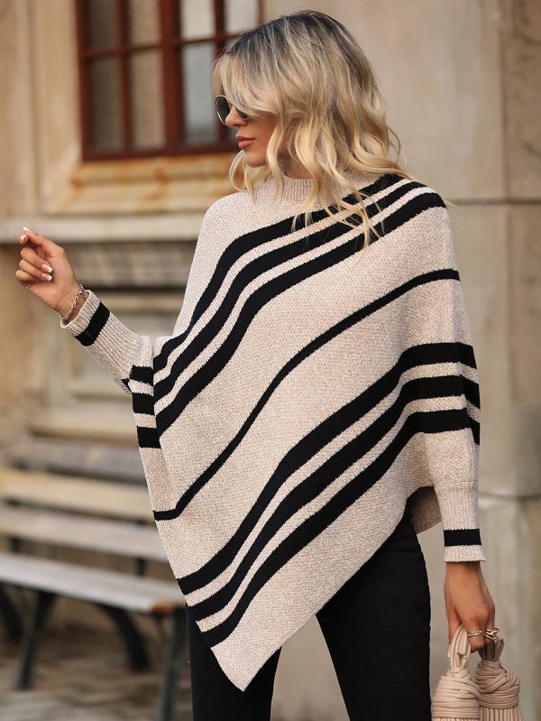 Oversized Simple Pullover Women Striped Batwing Long Sleeve Sweater
