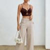 Women's Fashionable High-Waisted Khaki Wide Leg Pants With Belt