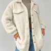 Dropped Shoulder Flap Detail Teddy Fur Coat