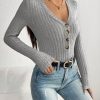 Solid Color Front Button Long Sleeve Casual Bodysuit