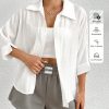 Spring White Solid Batwing Sleeve White Shirt