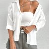 Spring White Solid Batwing Sleeve White Shirt