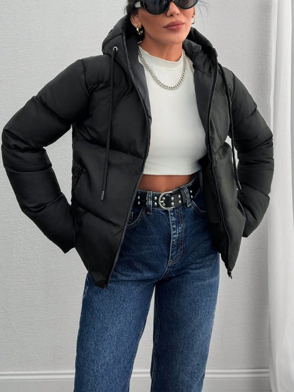 Women's Slant Pocket Drawstring Hooded Padded Coat