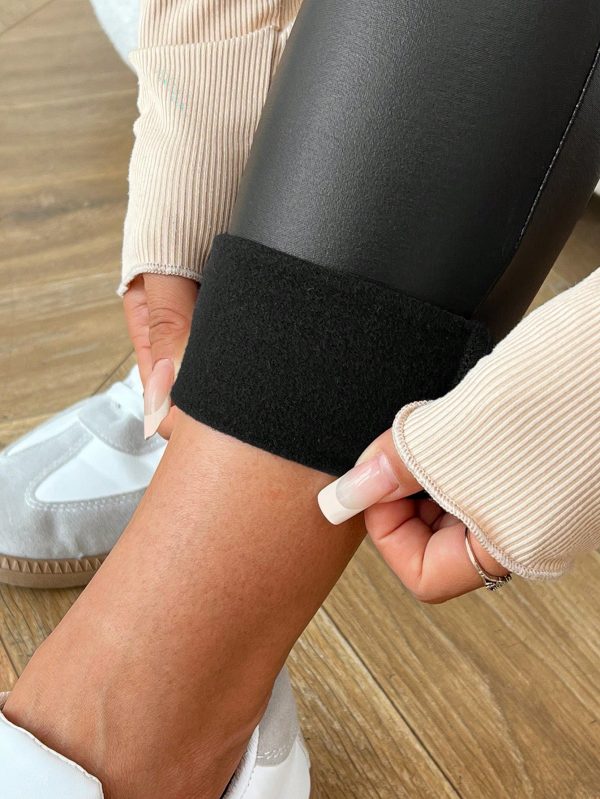 Front Button Pocket Stylish Women's Leather Pants