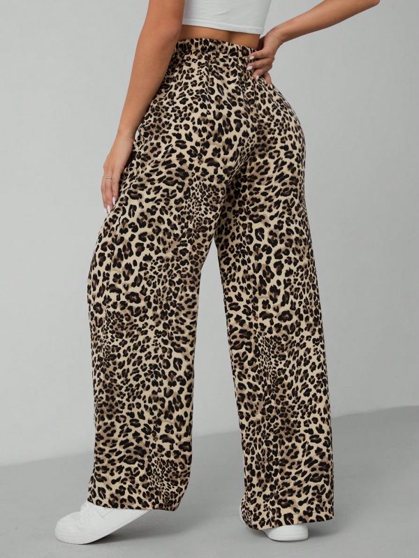 Leopard Print Women's Wide Leg Trousers